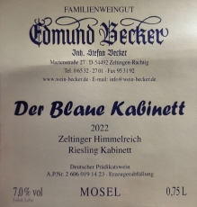 2022 Blauer Kabinett Riesling Zeltinger Himmelreich lieblich 8,0 Vol% Alk.